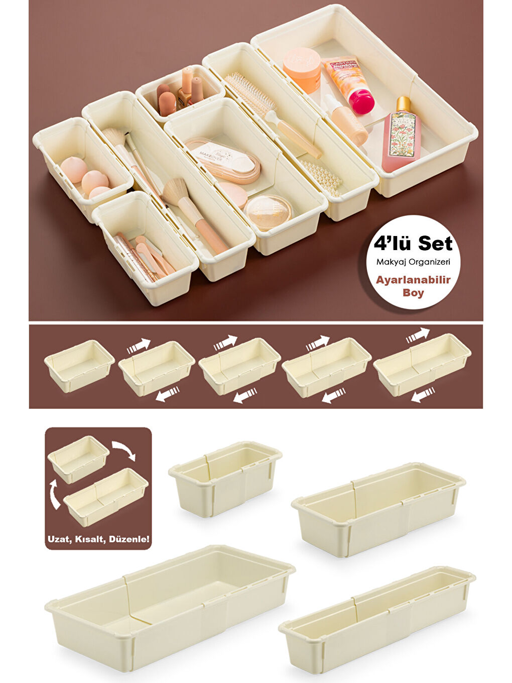 4 Parça Uzayabilen Makyaj Organizeri