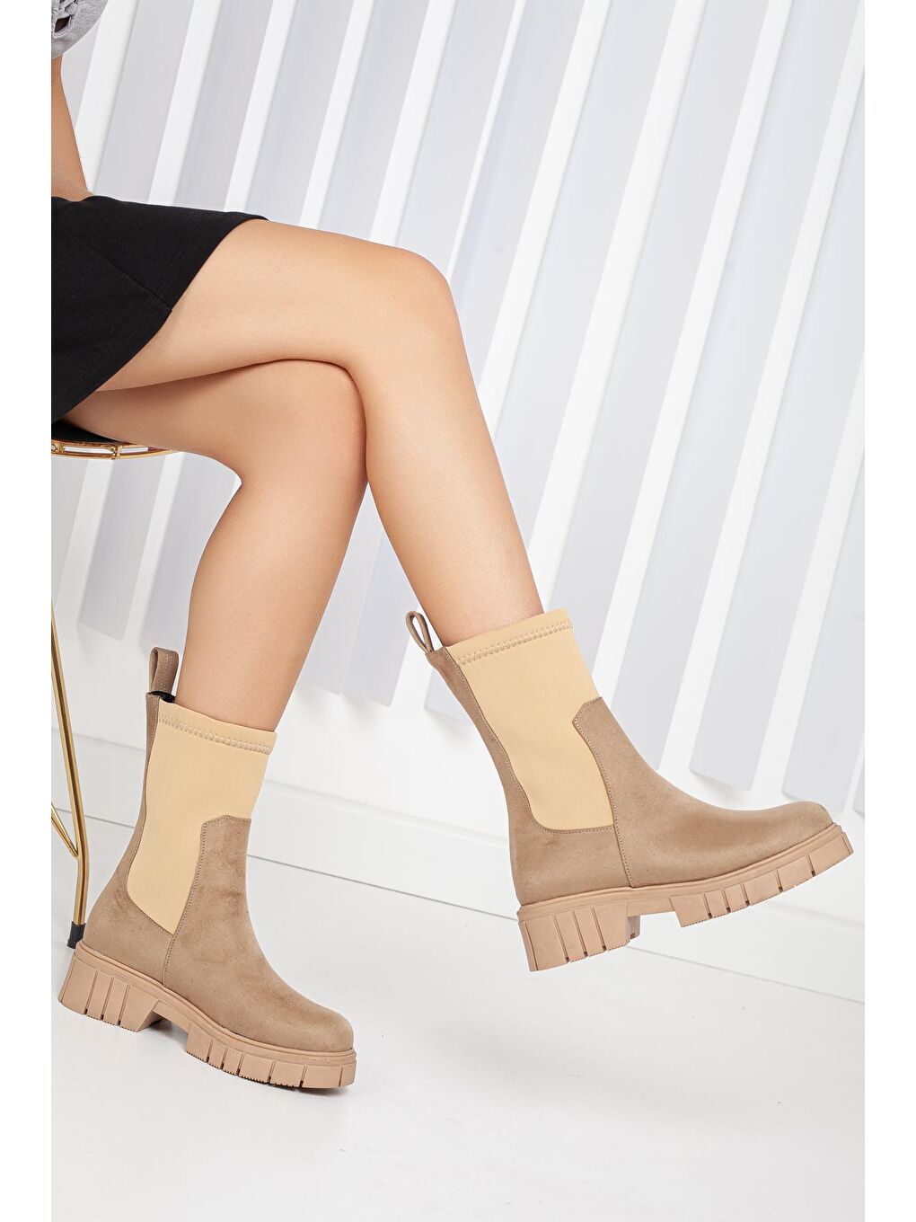 Bej D408 Kadın Topuklu Bot-2