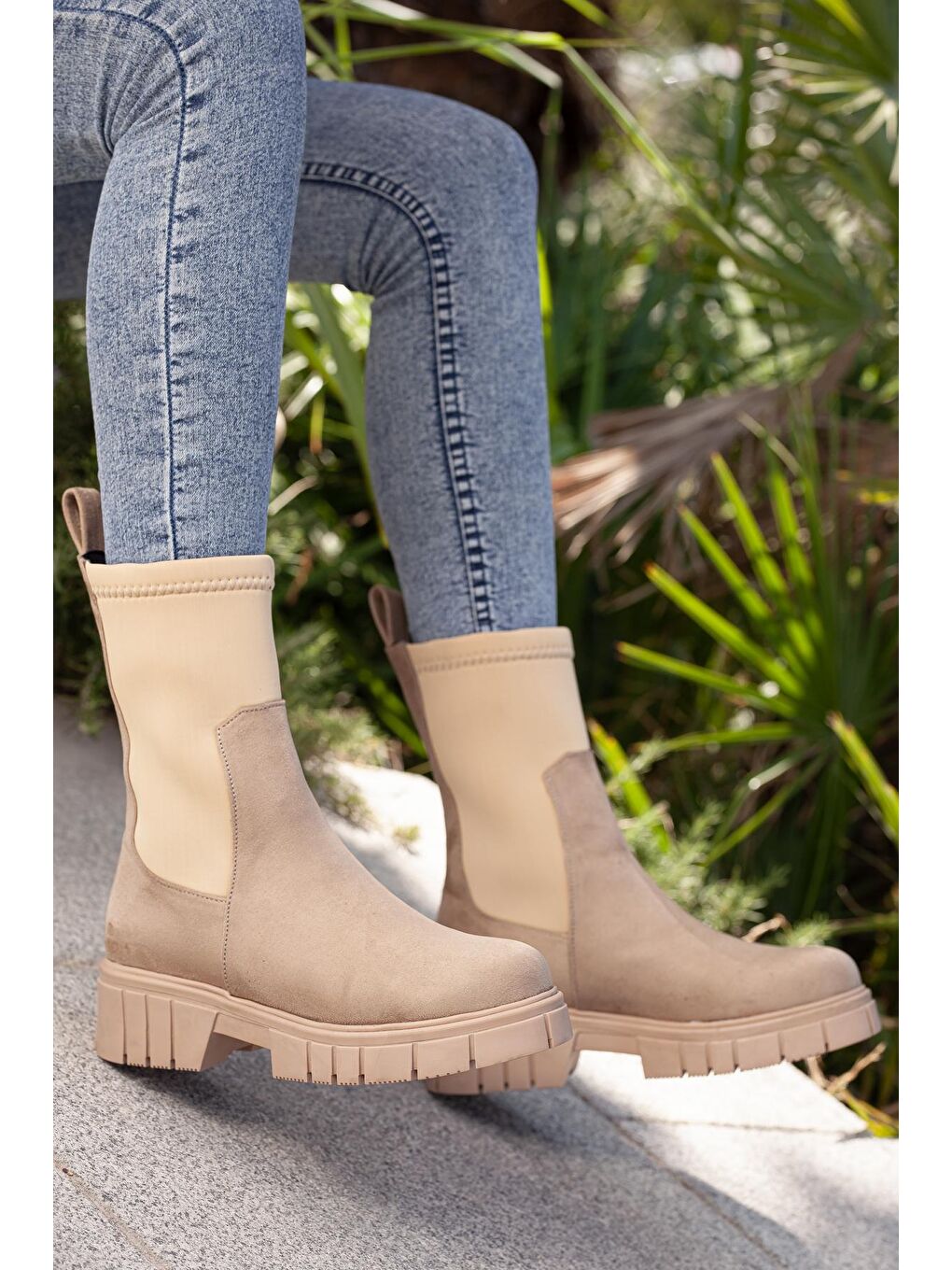 Bej D408 Kadın Topuklu Bot-3