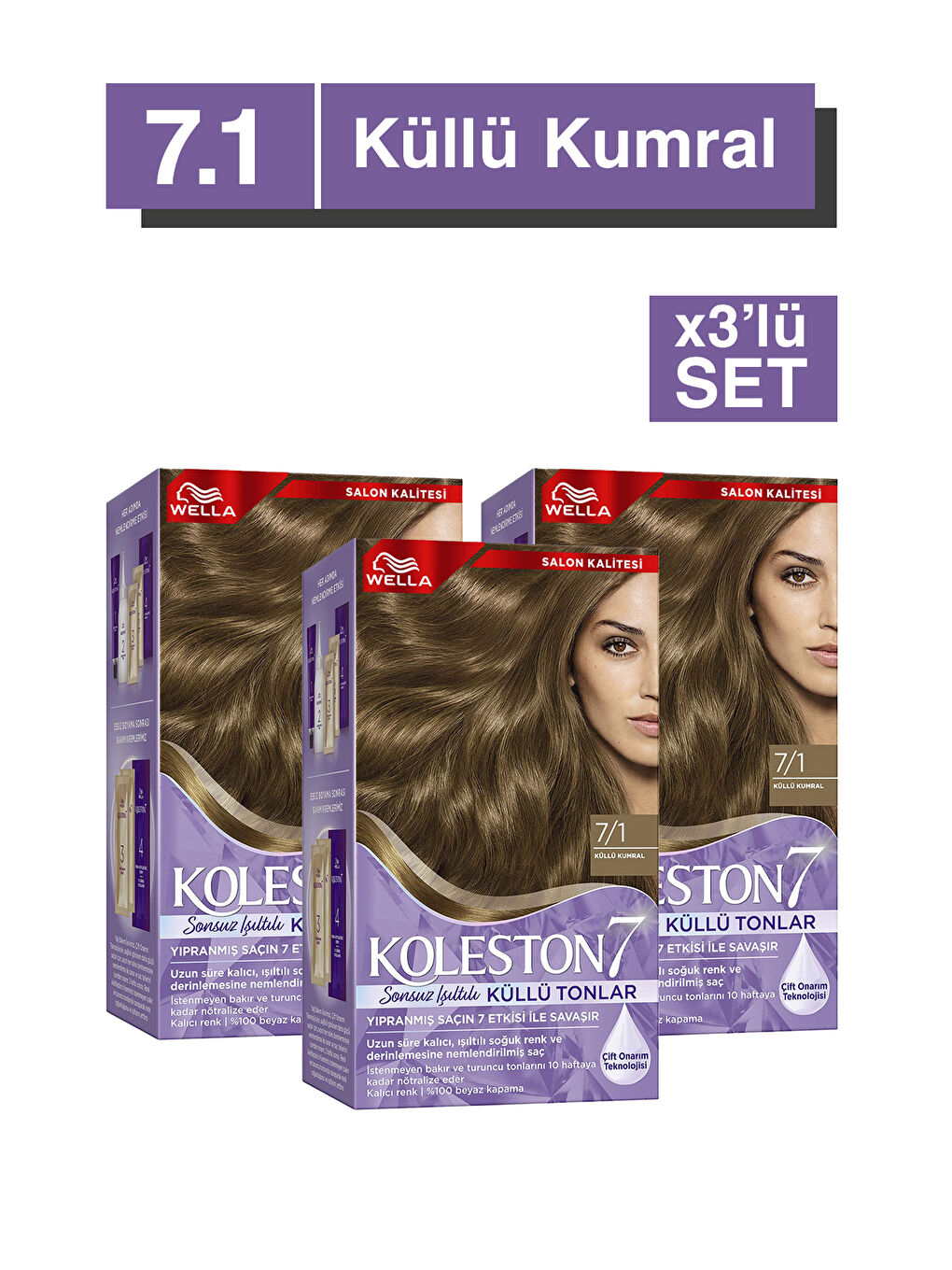 Wella Renksiz Koleston Supreme Saç Boyası 7/1 Küllü Kumral x3'lü