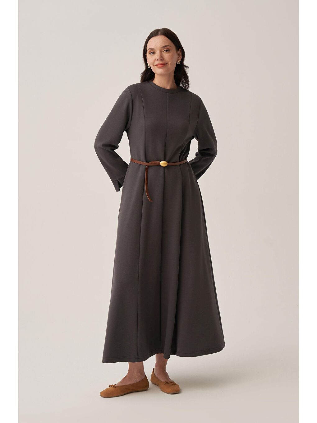 Antrasit-Yumuşak Dokulu Parçalı Elbise-1