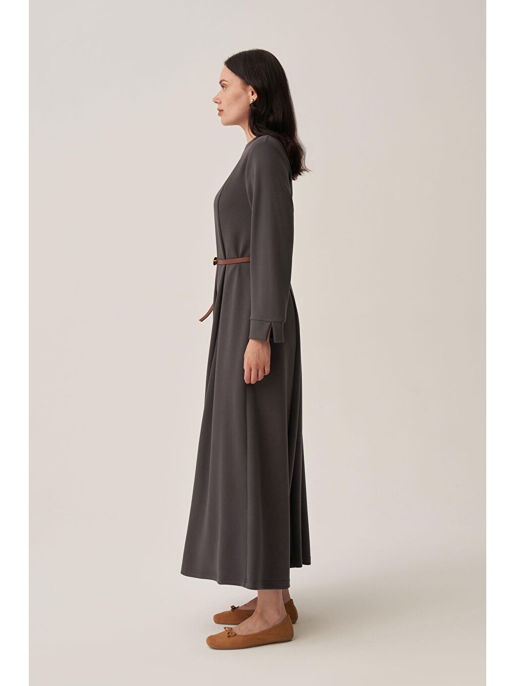 Antrasit-Yumuşak Dokulu Parçalı Elbise-2