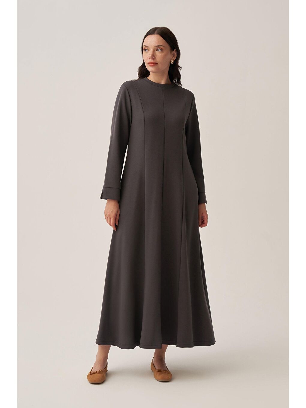 Antrasit-Yumuşak Dokulu Parçalı Elbise-3