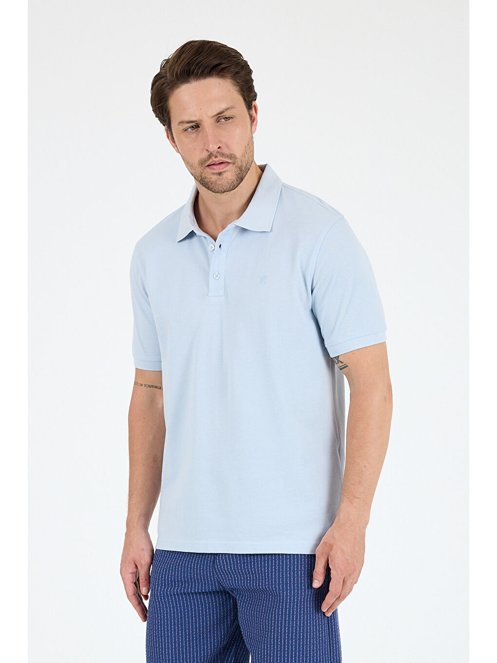 Mavi Polo Yaka Kısa Kollu Pike Erkek %100 Pamuk Tişört-1