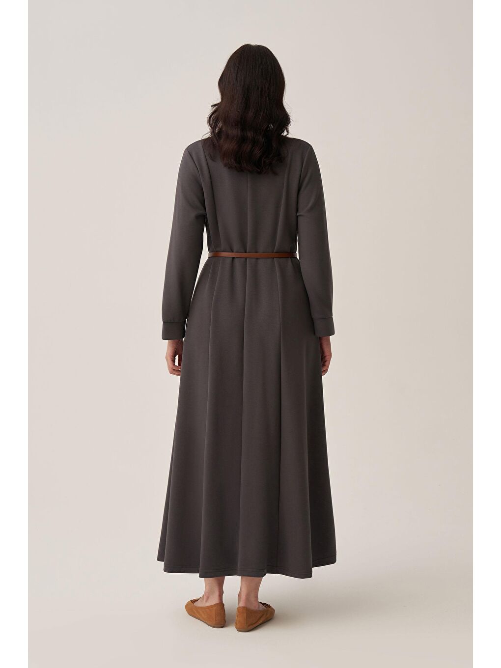 Antrasit-Yumuşak Dokulu Parçalı Elbise-4