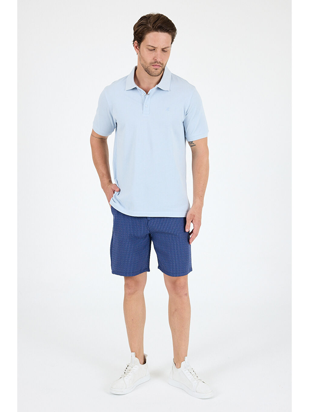 Mavi Polo Yaka Kısa Kollu Pike Erkek %100 Pamuk Tişört-2