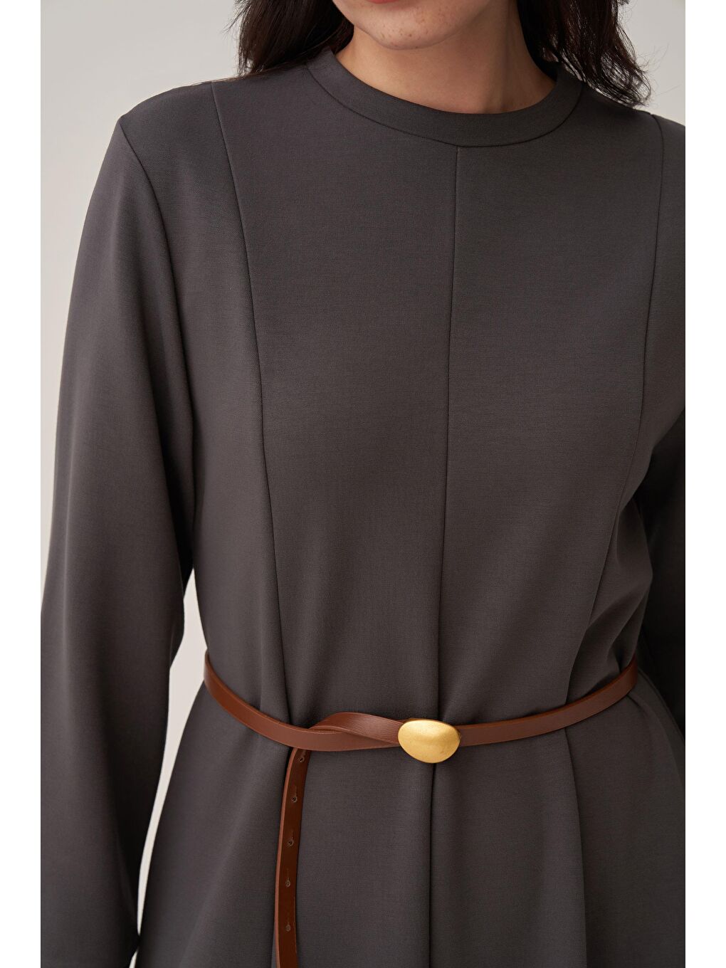 Antrasit-Yumuşak Dokulu Parçalı Elbise-5