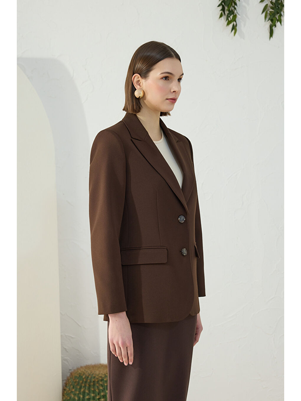 Kahverengi Klasik Blazer Ceket-5