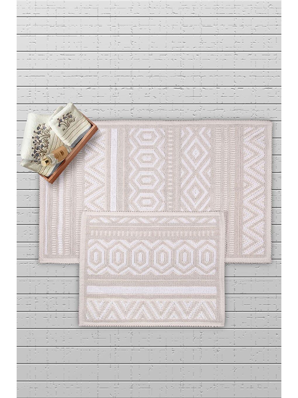 Hat Doğal Pamuklu 2'li Banyo Paspas Seti 60x100+50x60 Cm - Beyaz