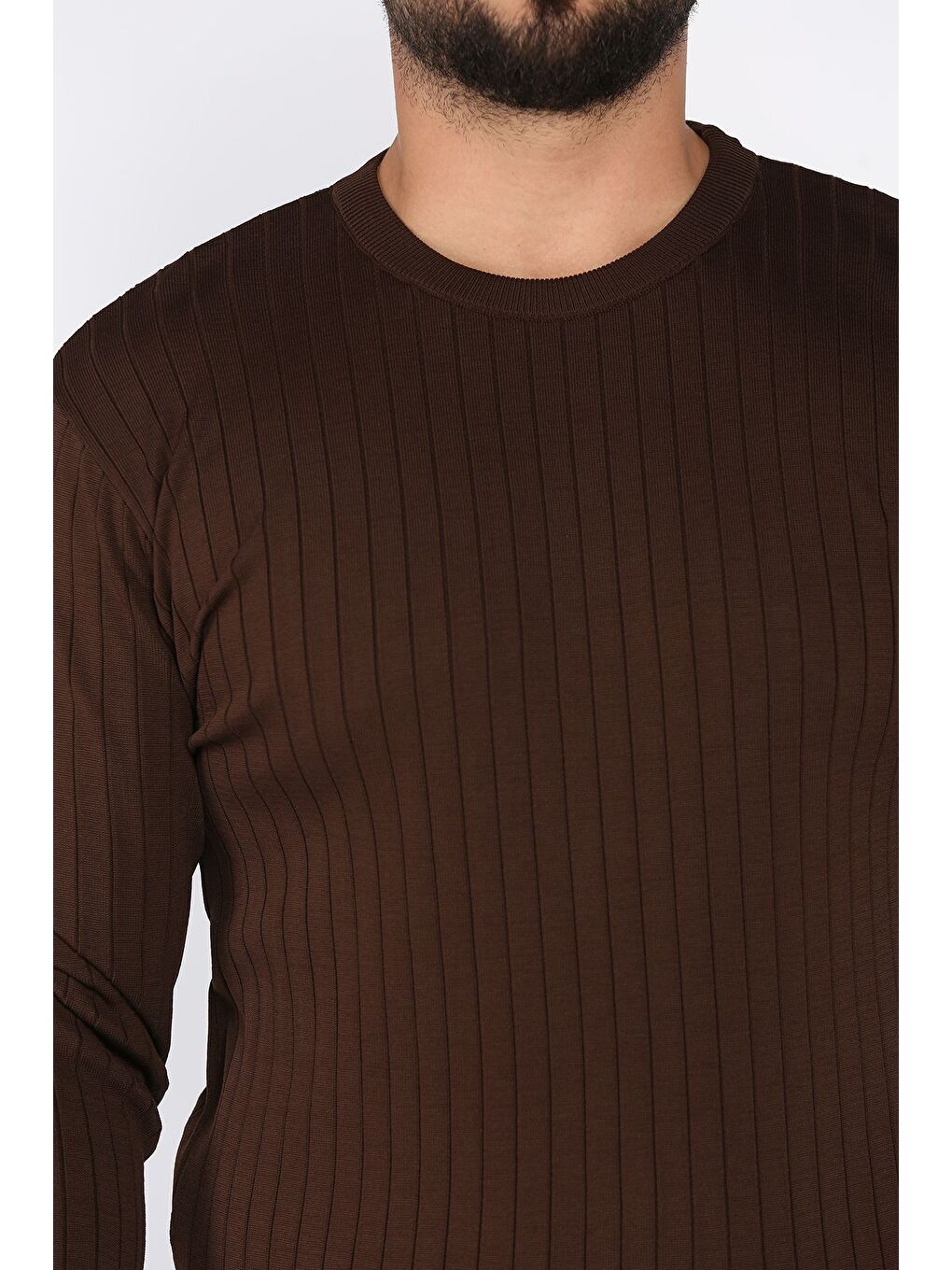 Kahverengi Bisiklet Yaka Erkek Triko Kazak-3