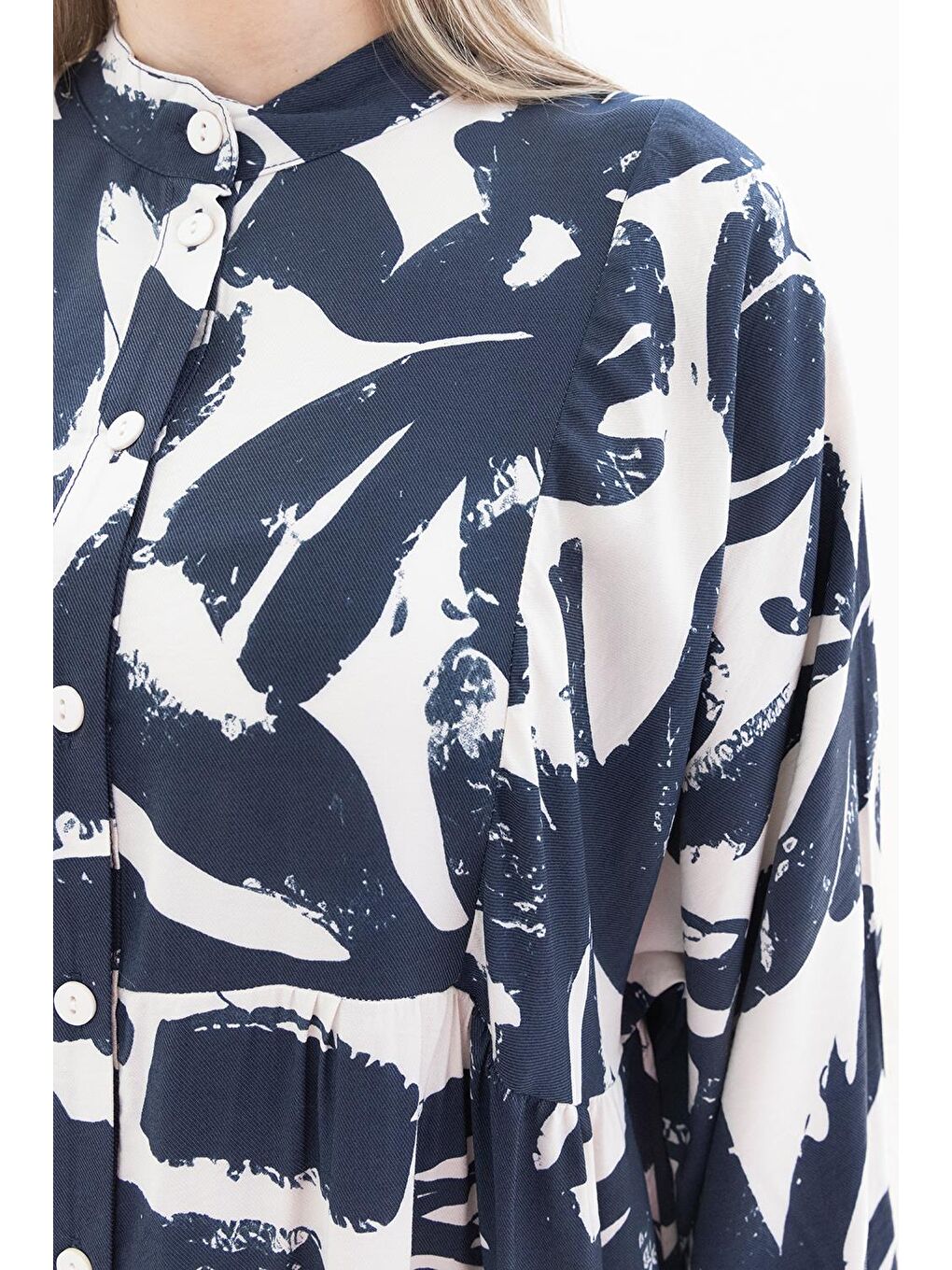 İndigo-Taş-Büzgülü Desenli Elbise-4