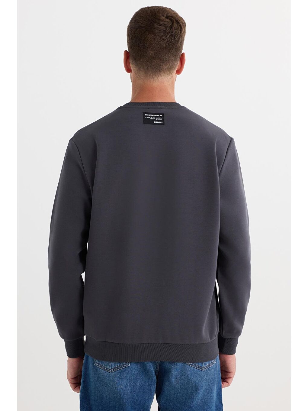 Erkek Relax Fit Rahat Kesim Pamuklu Lastikli Kol Bisiklet Yaka Baskılı Antrasit Sweatshirt-6