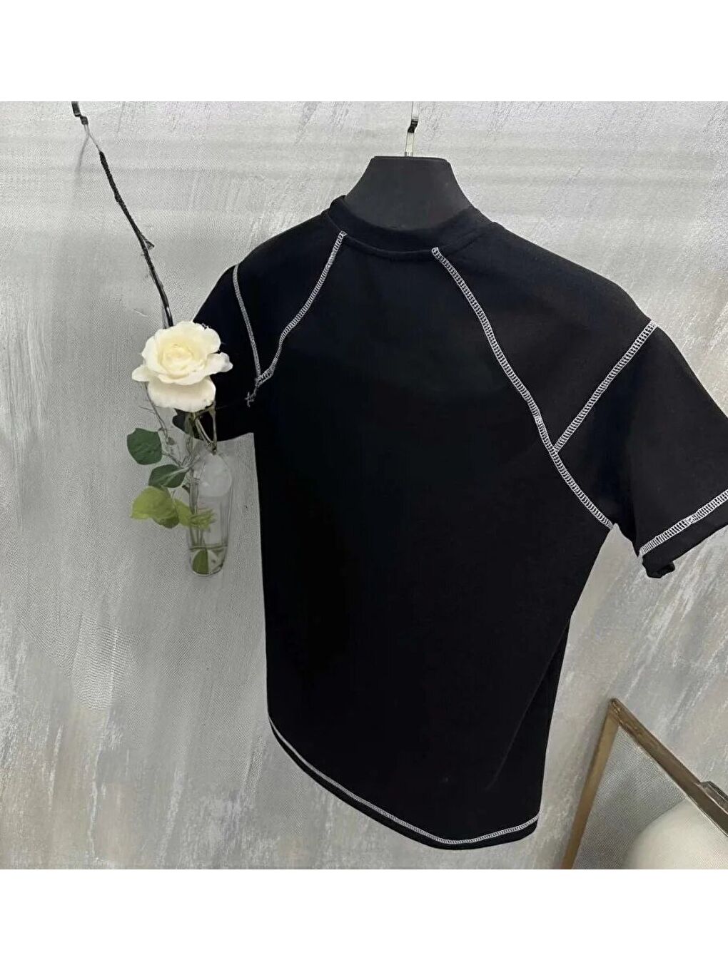 Unisex Karoyaka Dikişli Oversize T-Shirt - Siyah-1