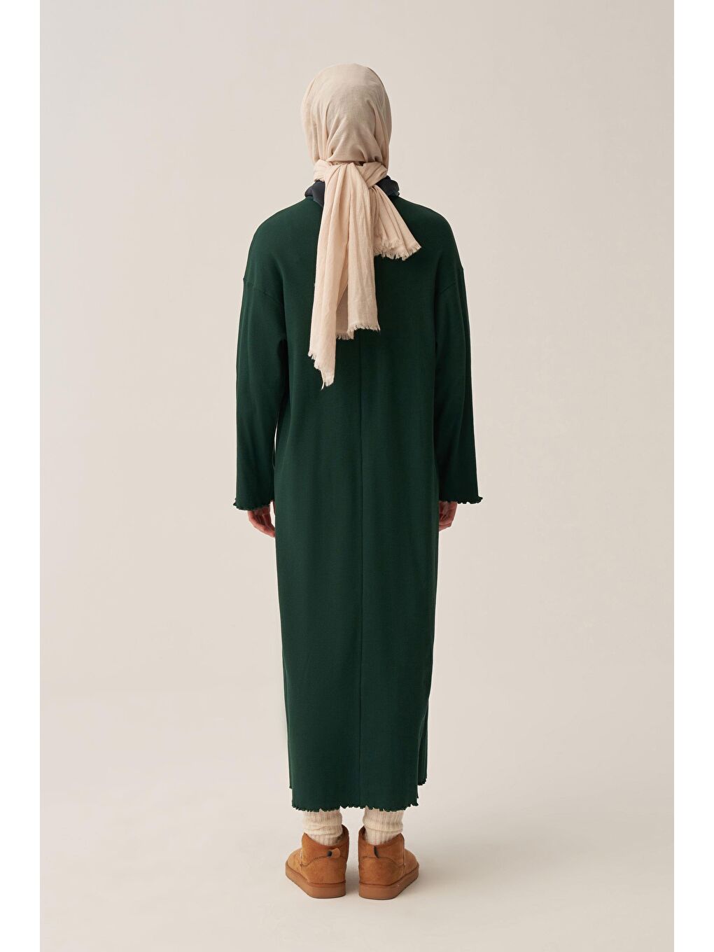 Yeşil Zümrüt-Fırfır Detaylı Kaşkorse Elbise-2