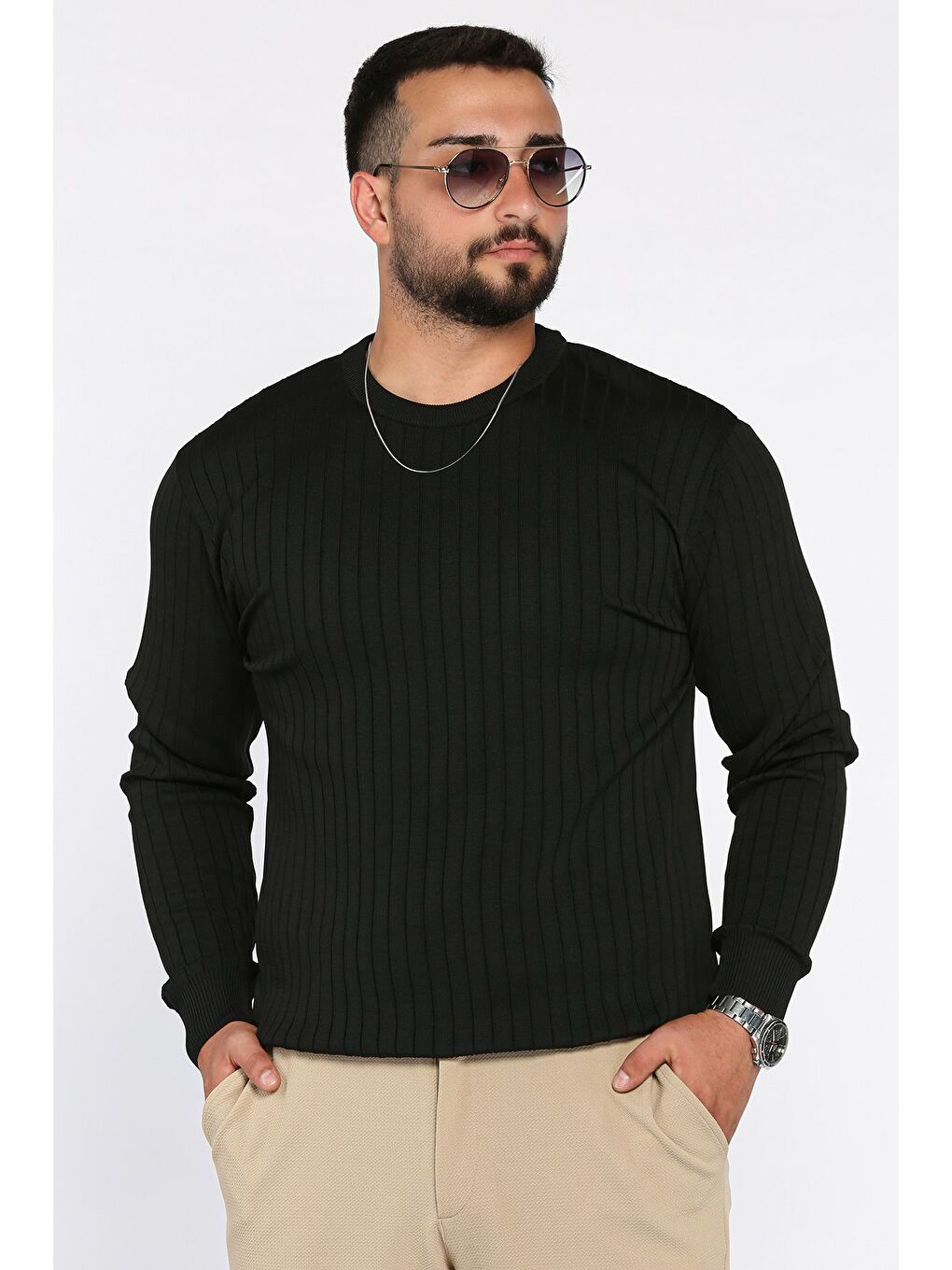 Siyah Bisiklet Yaka Erkek Triko Kazak