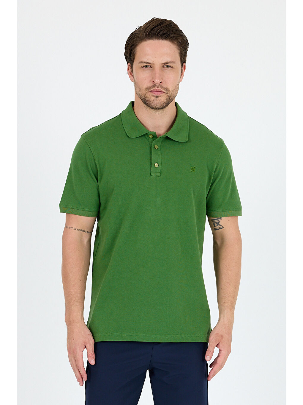Yeşil Polo Yaka Kısa Kollu Pike Erkek %100 Pamuk Tişört