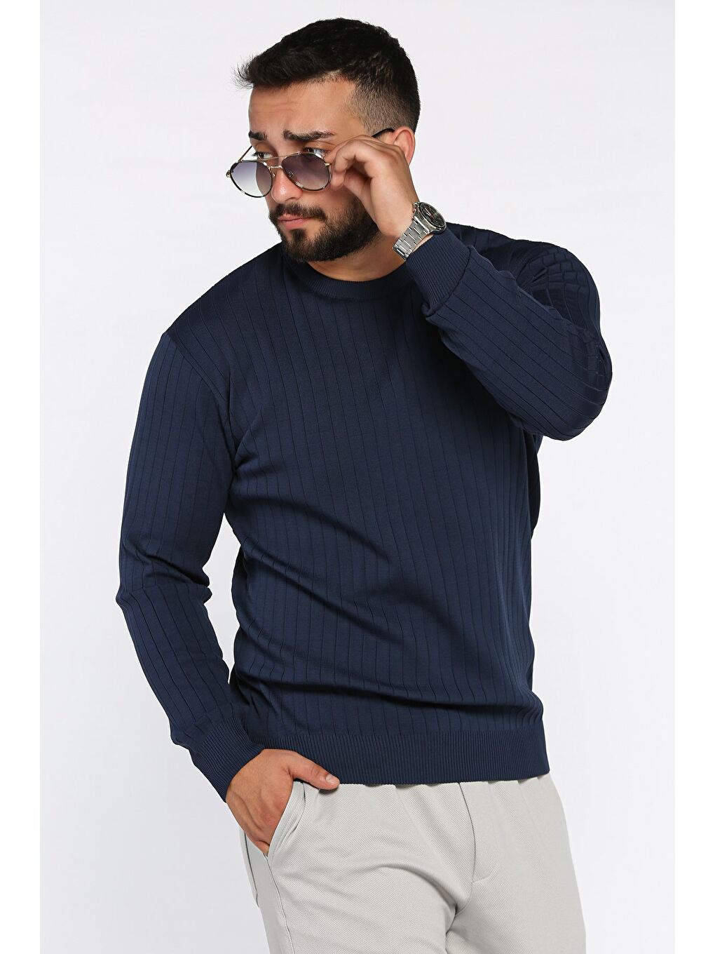 Lacivert Bisiklet Yaka Erkek Triko Kazak