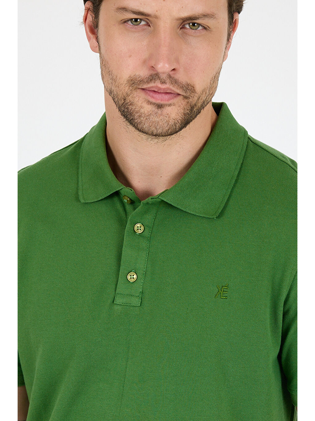 Yeşil Polo Yaka Kısa Kollu Pike Erkek %100 Pamuk Tişört-2