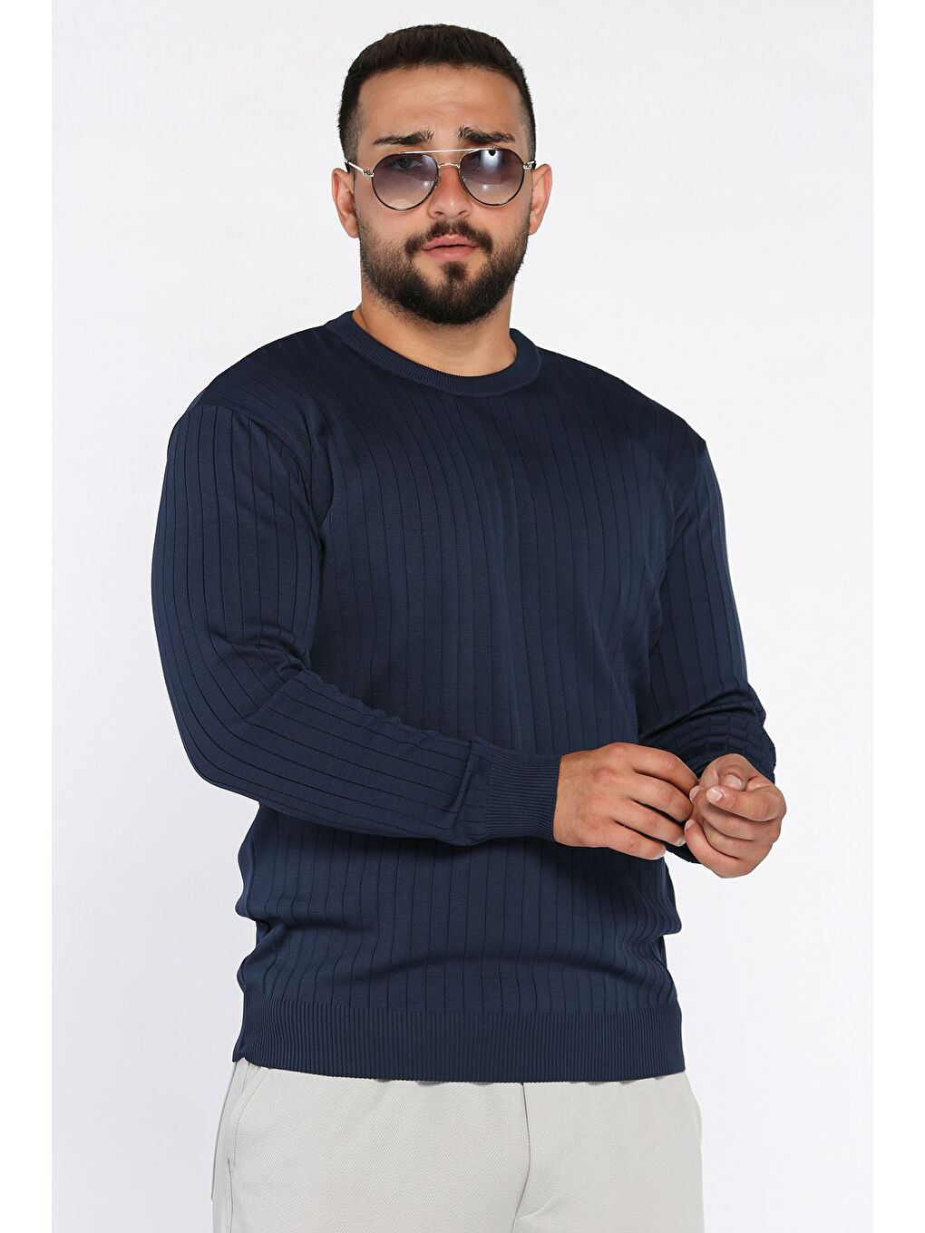 Lacivert Bisiklet Yaka Erkek Triko Kazak-1