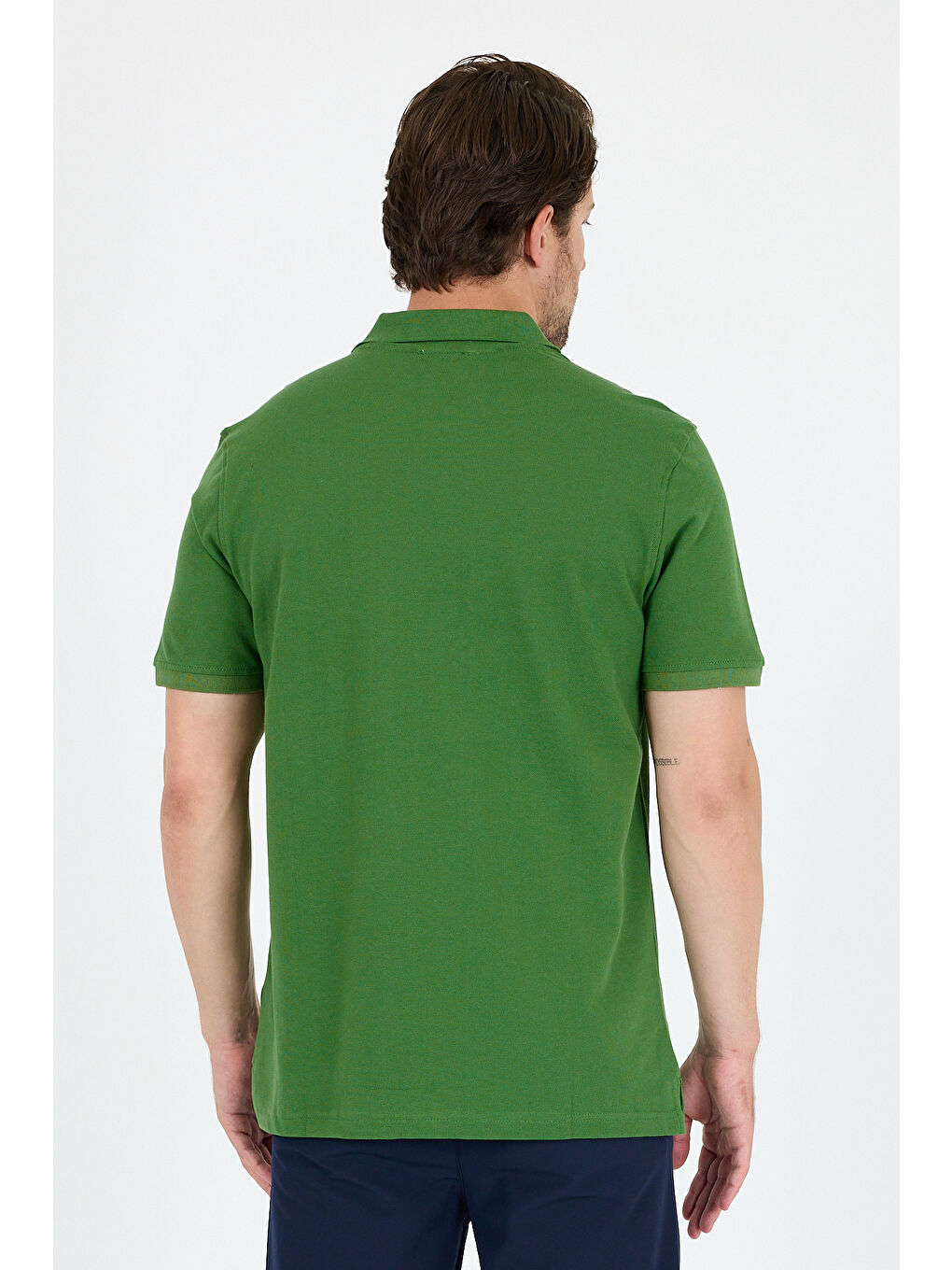 Yeşil Polo Yaka Kısa Kollu Pike Erkek %100 Pamuk Tişört-4