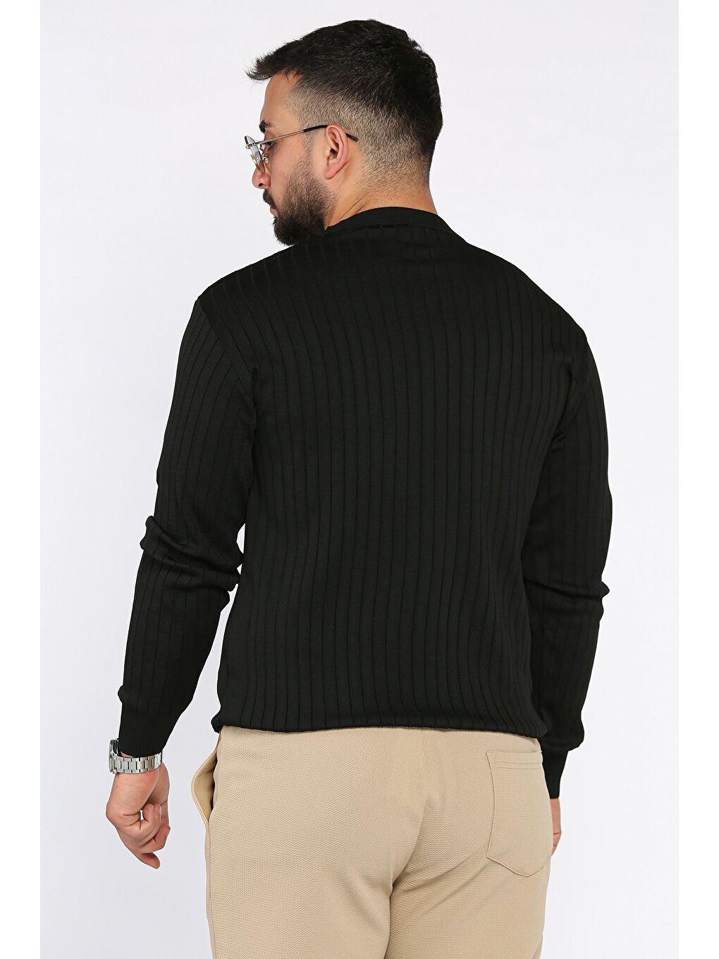 Siyah Bisiklet Yaka Erkek Triko Kazak-2