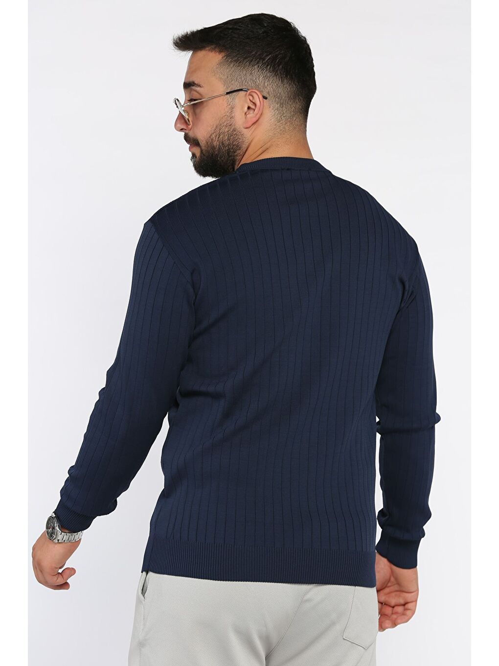 Lacivert Bisiklet Yaka Erkek Triko Kazak-2