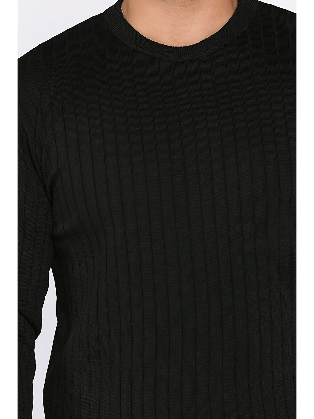 Siyah Bisiklet Yaka Erkek Triko Kazak-3