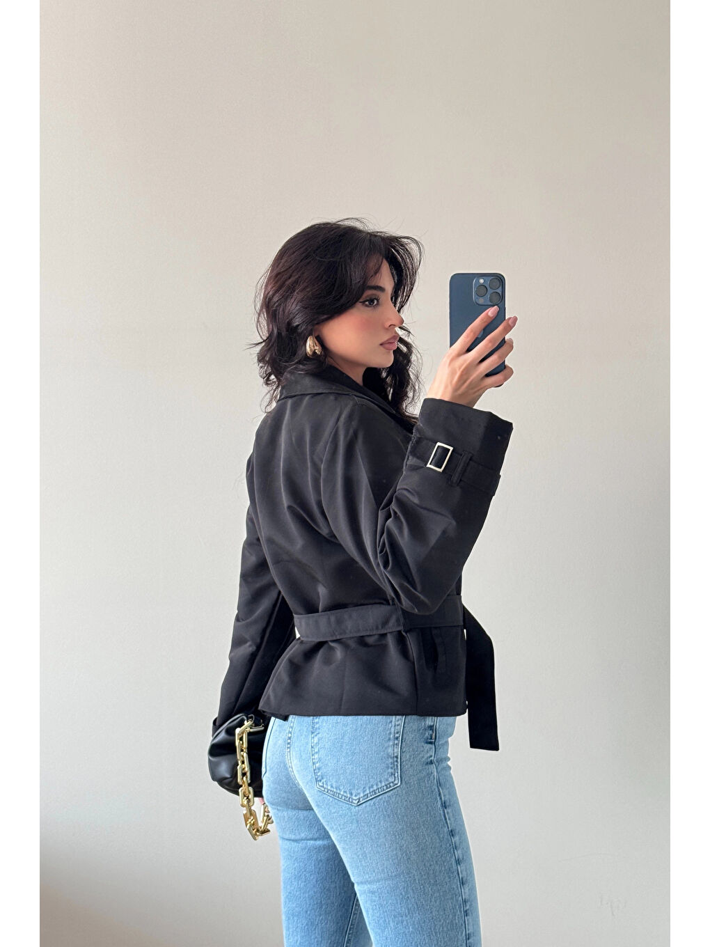 Kadın Siyah Kısa Trenç 1006-6061-2