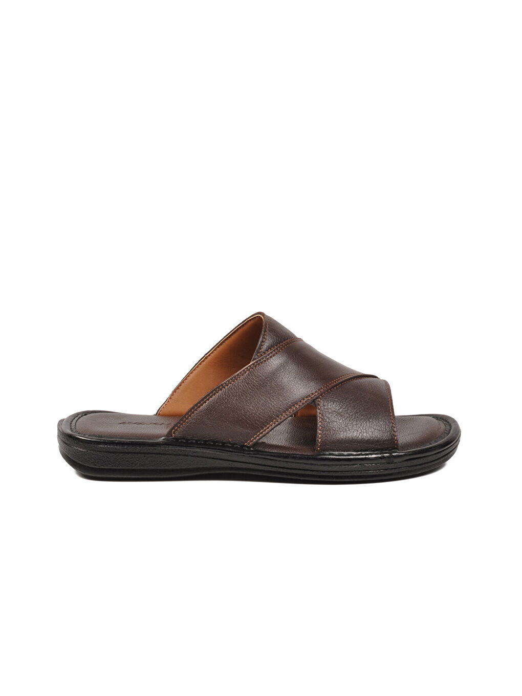 Kahverengi Kahve Hakiki Deri Yumuşak Taban Erkek Terlik 8523 M-1