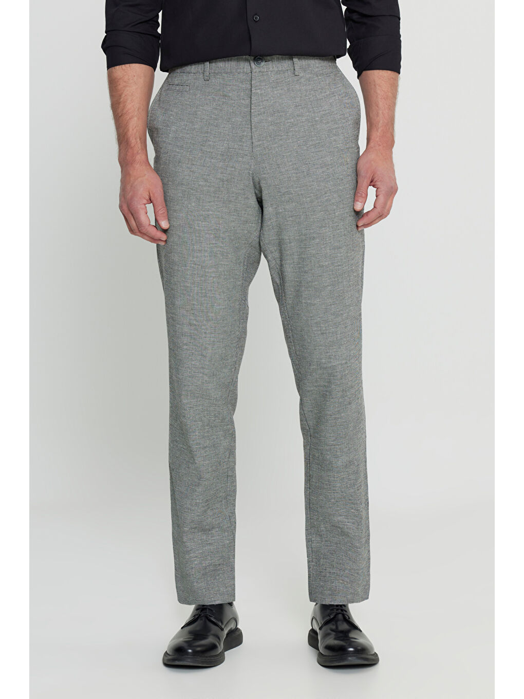 Erkek Siyah Pamuklu Keten Comfort Fit Rahat Kesim Beli Lastikli Yan Cep Pantolon-4