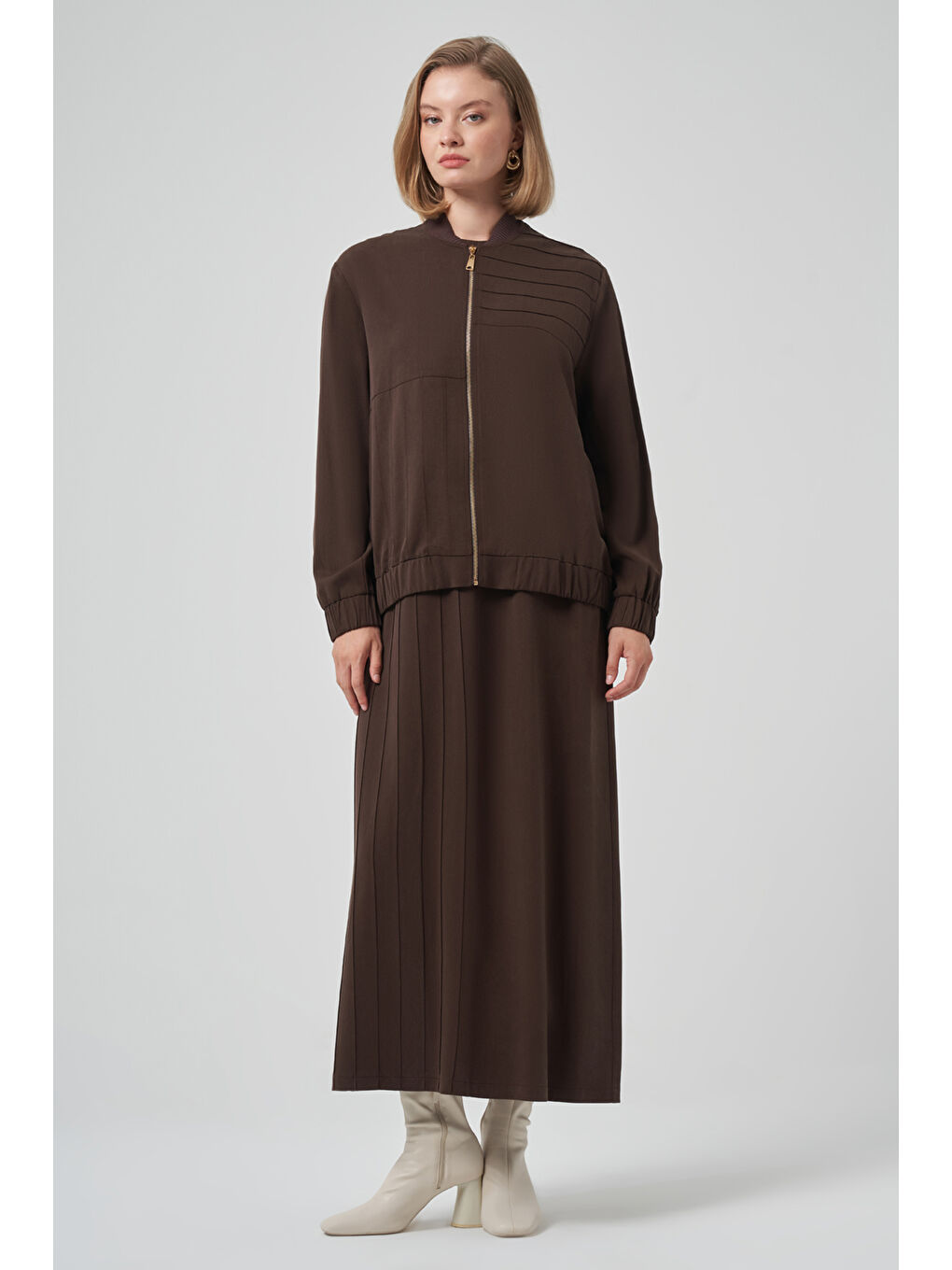 Bomber Ceket Elbise Takım 1036 Kahverengi