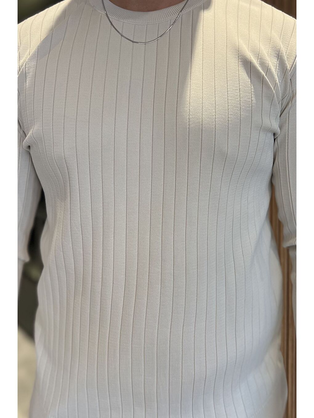 Bej Bisiklet Yaka Erkek Triko Kazak-3