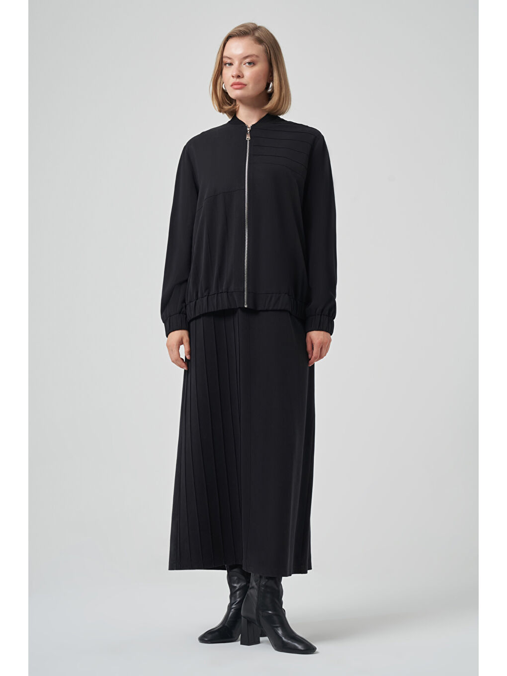 Bomber Ceket Elbise Takım 1036 Siyah