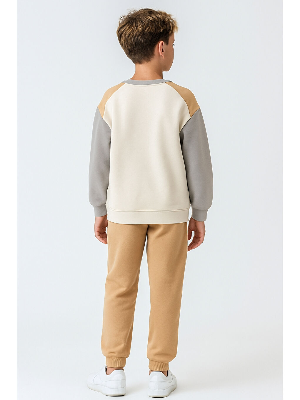 Bej Erkek Çocuk Futurıstıc Feels Baskılı 3 İplik Kalın Kışlık Eşofman Takımı Ak4229-3