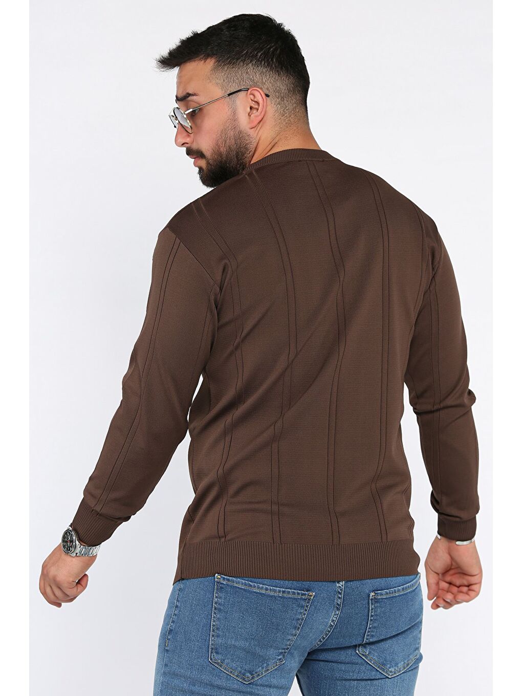 Kahverengi Erkek Bisiklet Yaka Triko Kazak-2