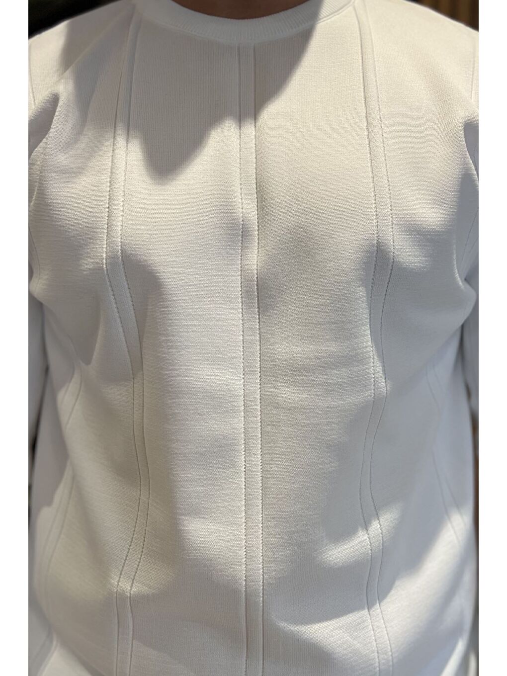 Beyaz Erkek Bisiklet Yaka Triko Kazak-3