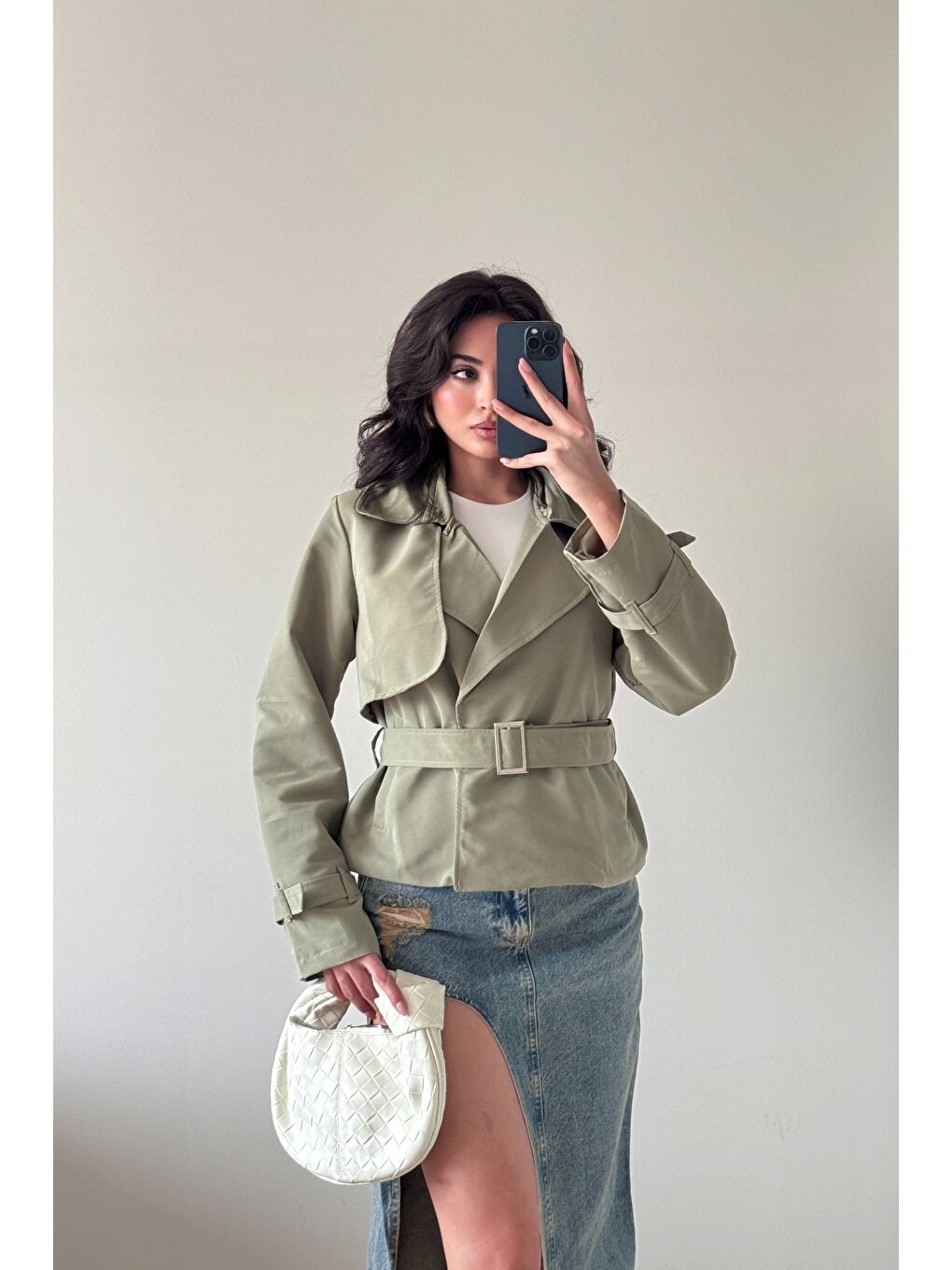 Kadın Haki Kısa Trenç 1006-6061