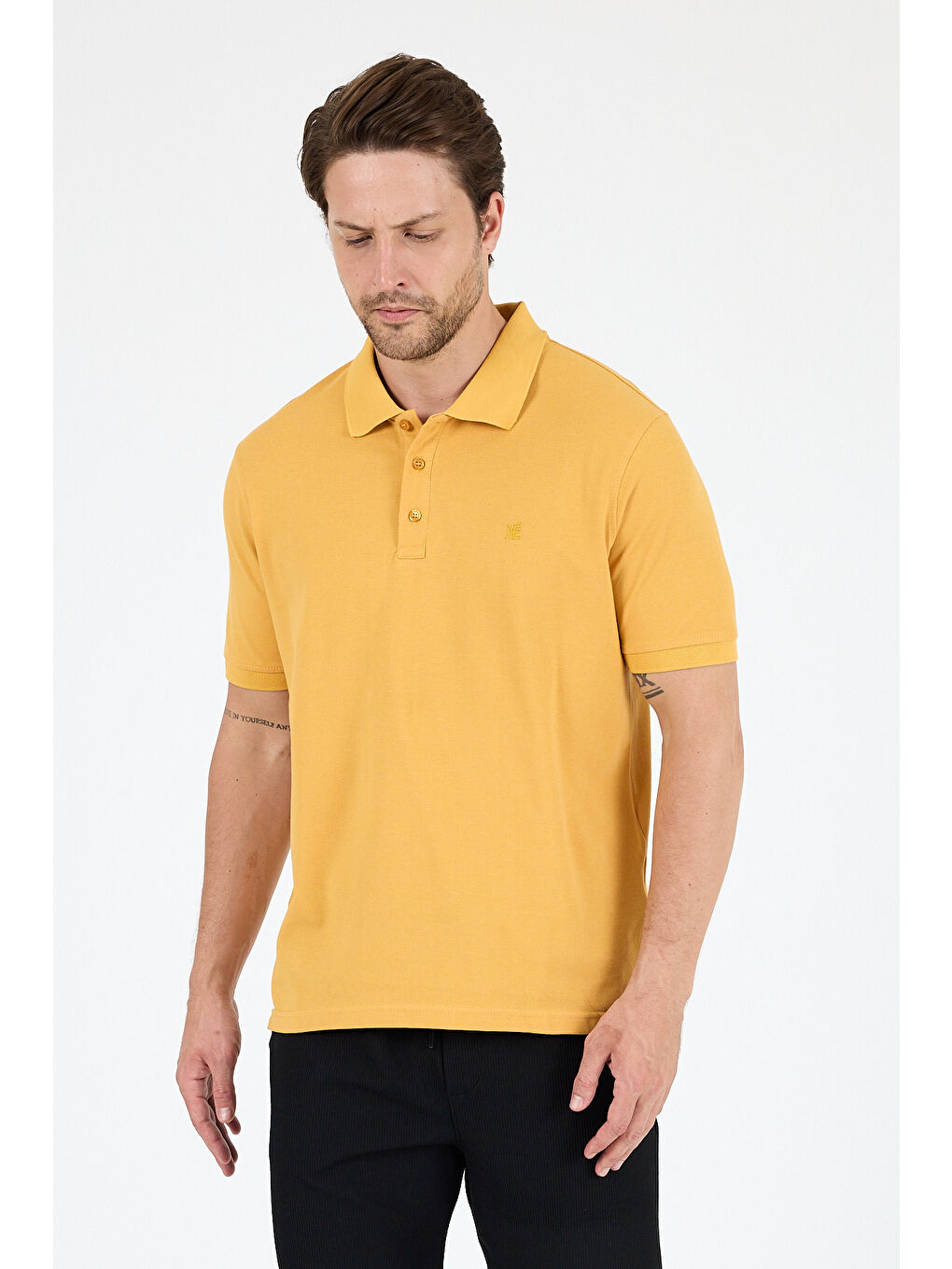 Sarı Polo Yaka Kısa Kollu Pike Erkek %100 Pamuk Tişört