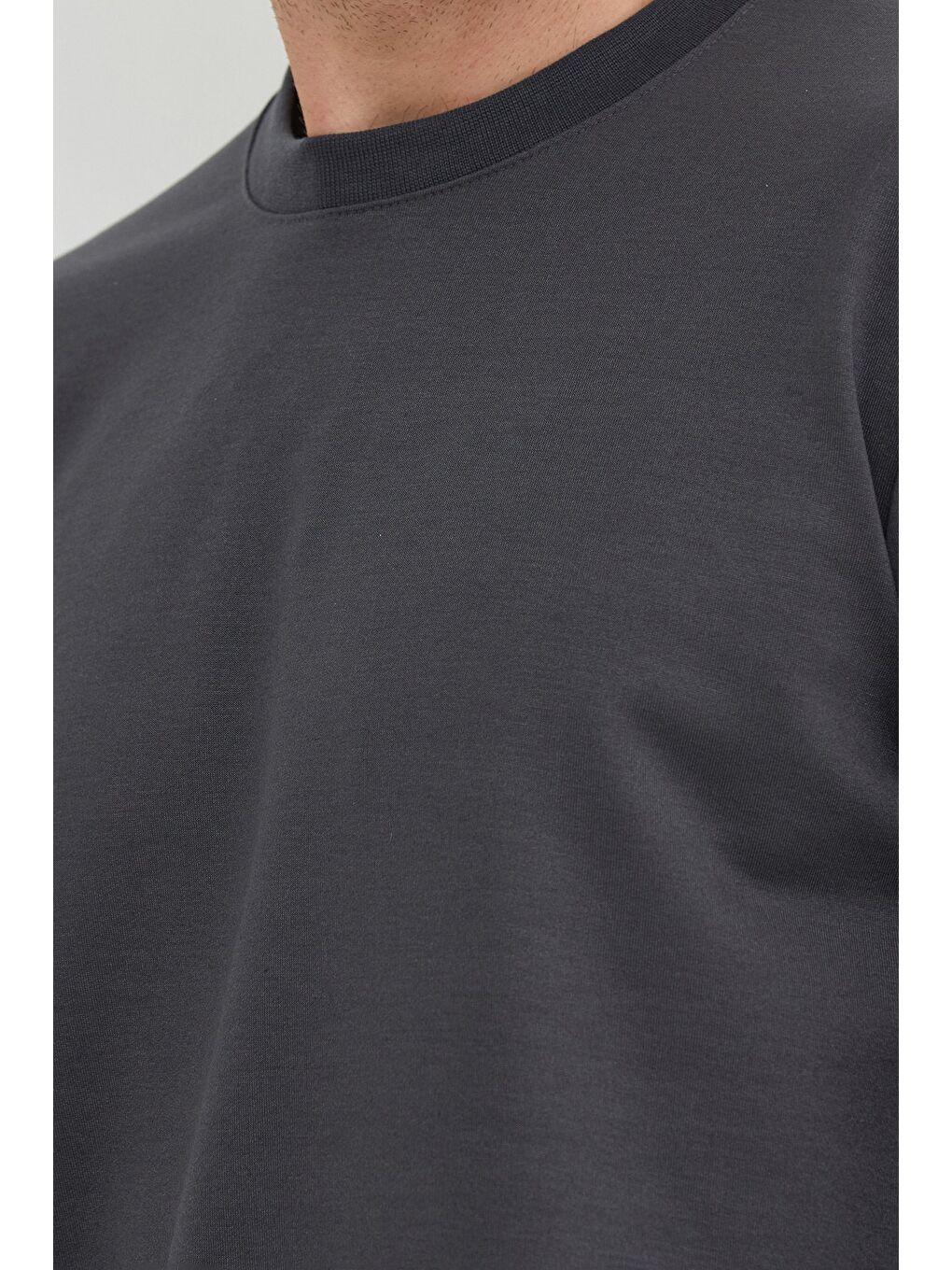 Antrasit Basic Bisiklet Yaka Sweatshirt-4