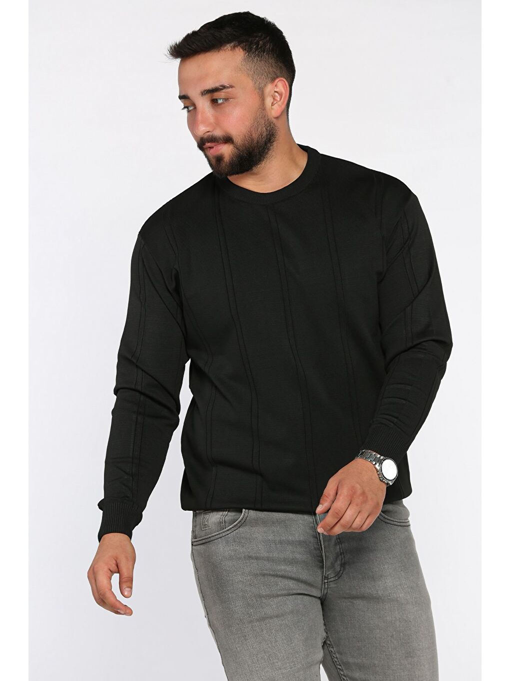 Siyah Erkek Bisiklet Yaka Triko Kazak-1