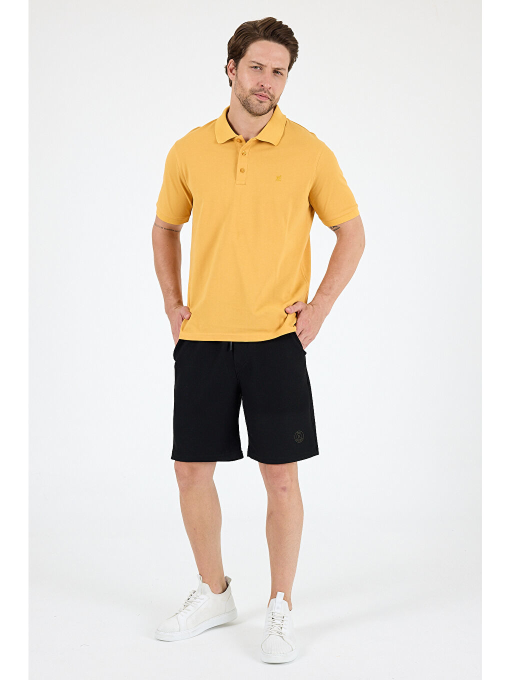 Sarı Polo Yaka Kısa Kollu Pike Erkek %100 Pamuk Tişört-2
