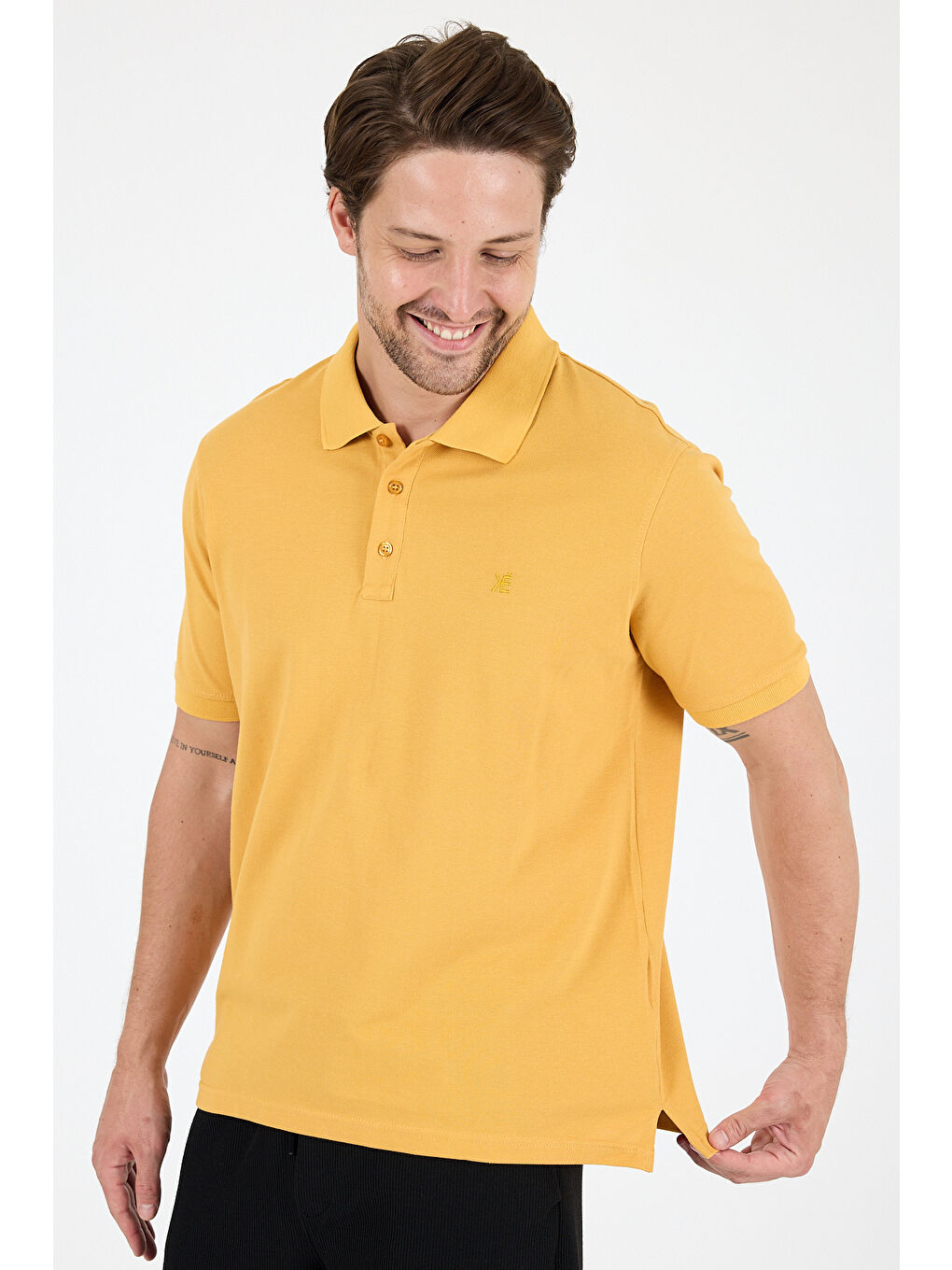 Sarı Polo Yaka Kısa Kollu Pike Erkek %100 Pamuk Tişört-3
