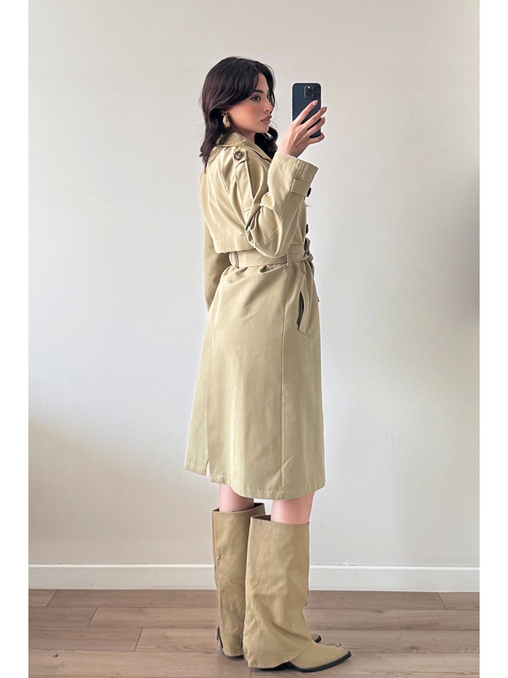 Kadın Bej Uzun Trenç 1041-5051-1