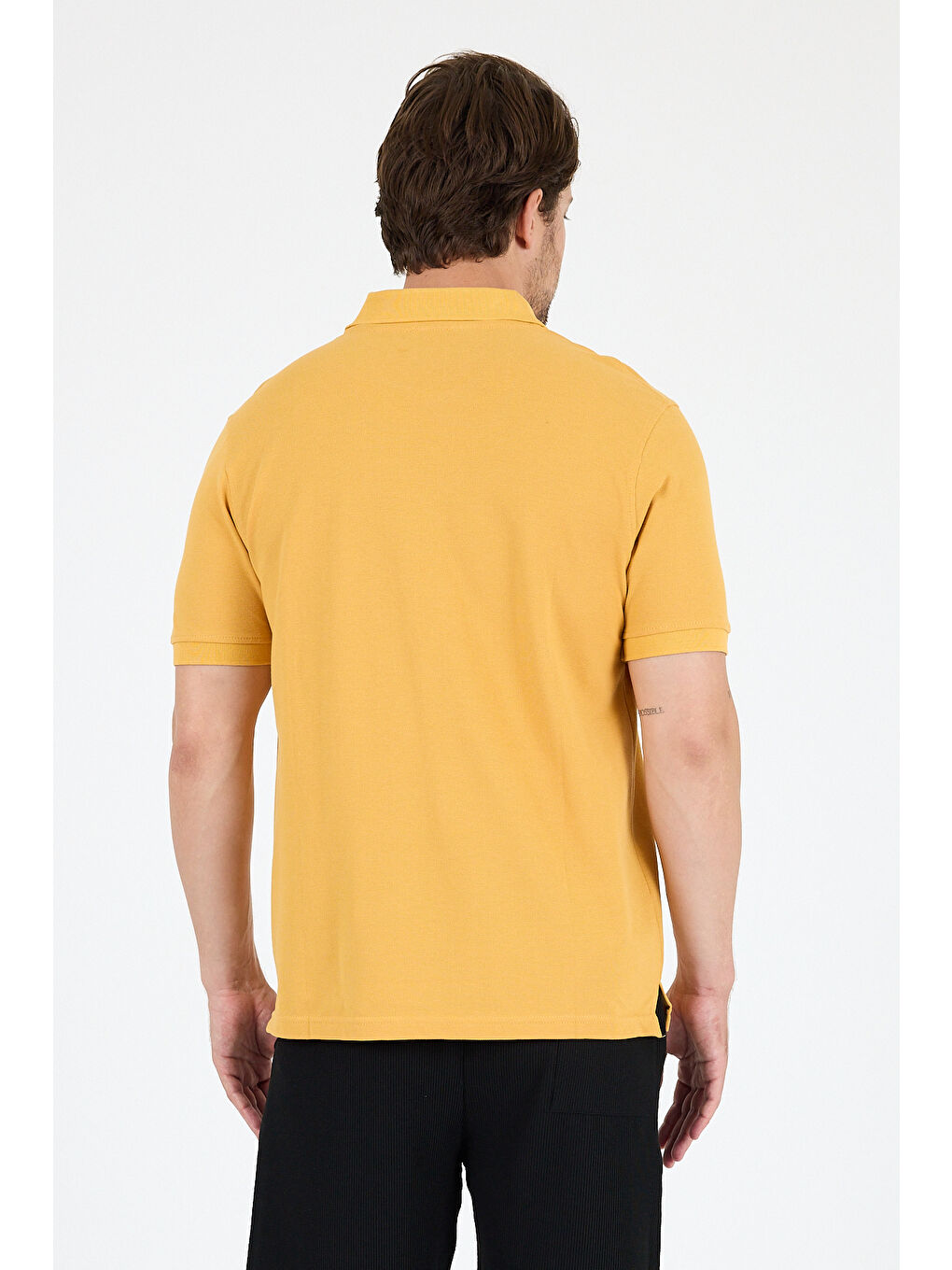 Sarı Polo Yaka Kısa Kollu Pike Erkek %100 Pamuk Tişört-4