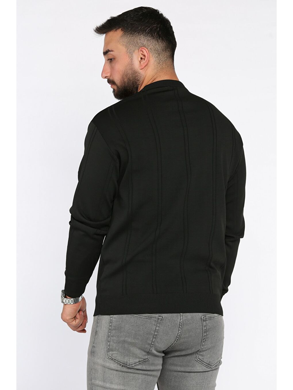 Siyah Erkek Bisiklet Yaka Triko Kazak-2