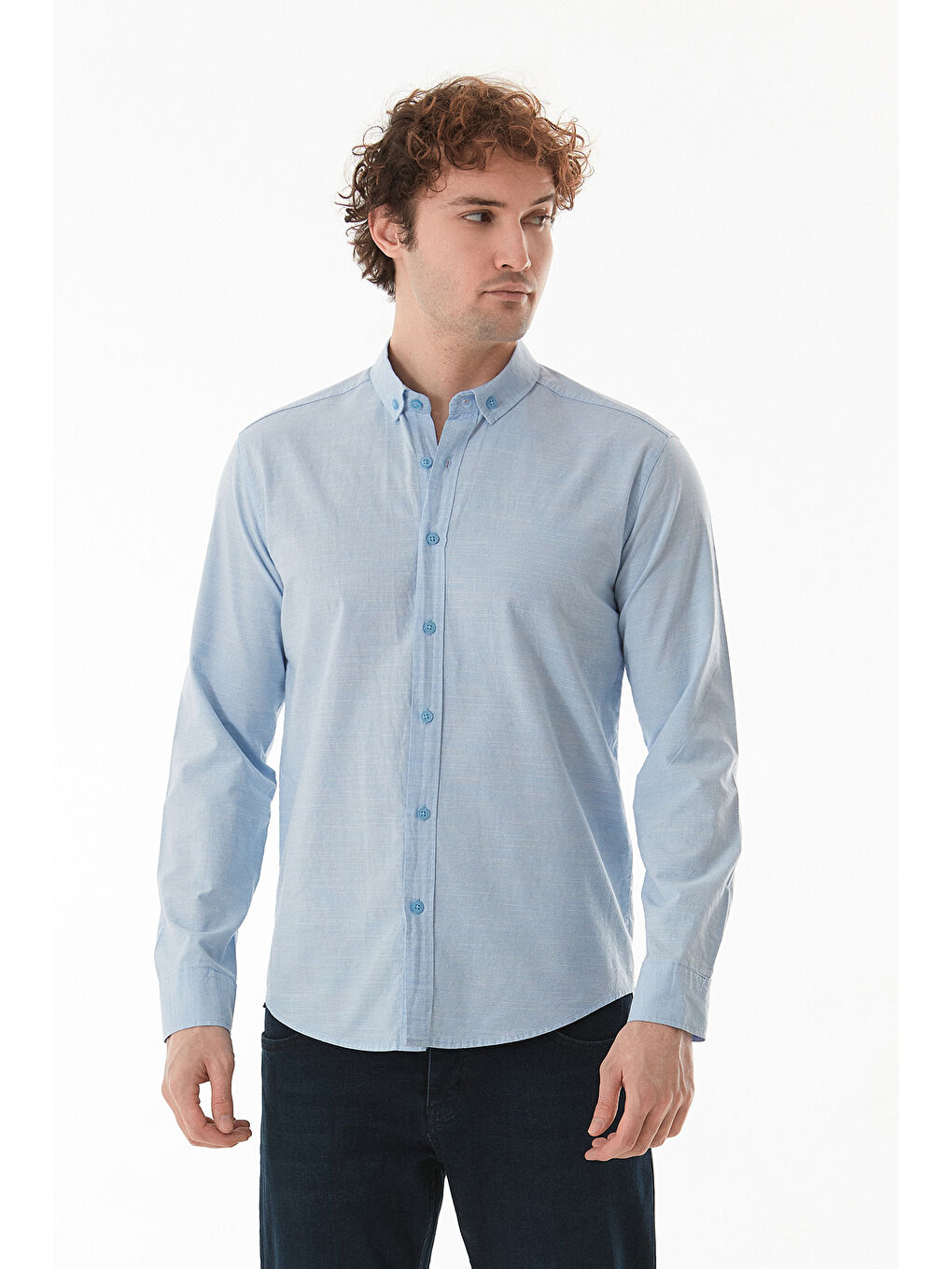 Mavi Çizgili Düğmeli Gömlek-1