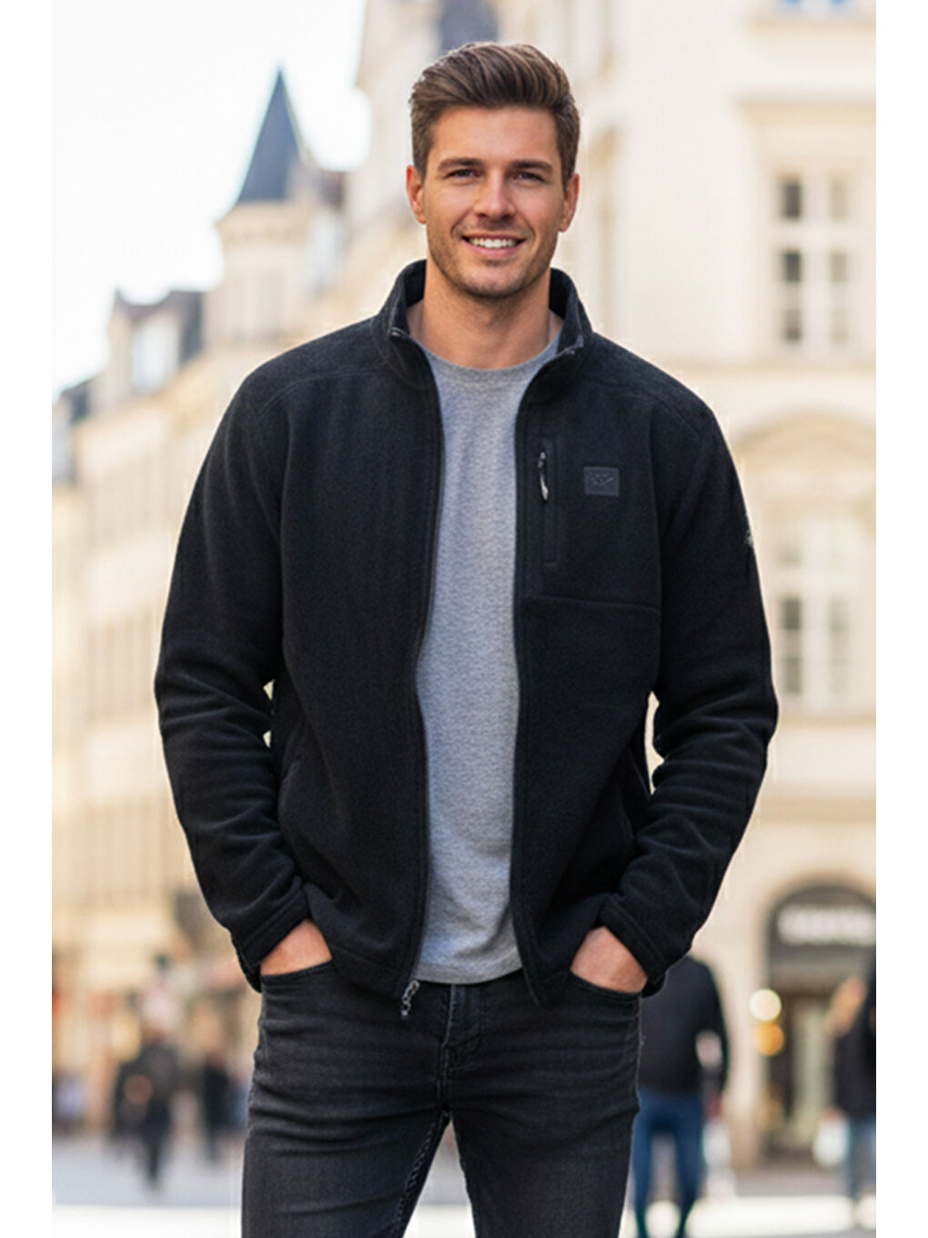 Erkek Polar Önü Fermuarlı Tek Üst Ceket 9527 Siyah-2