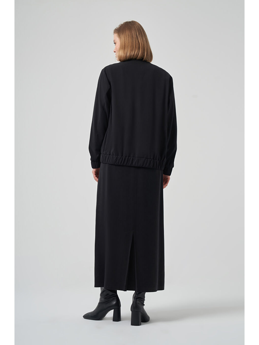 Bomber Ceket Elbise Takım 1036 Siyah-3