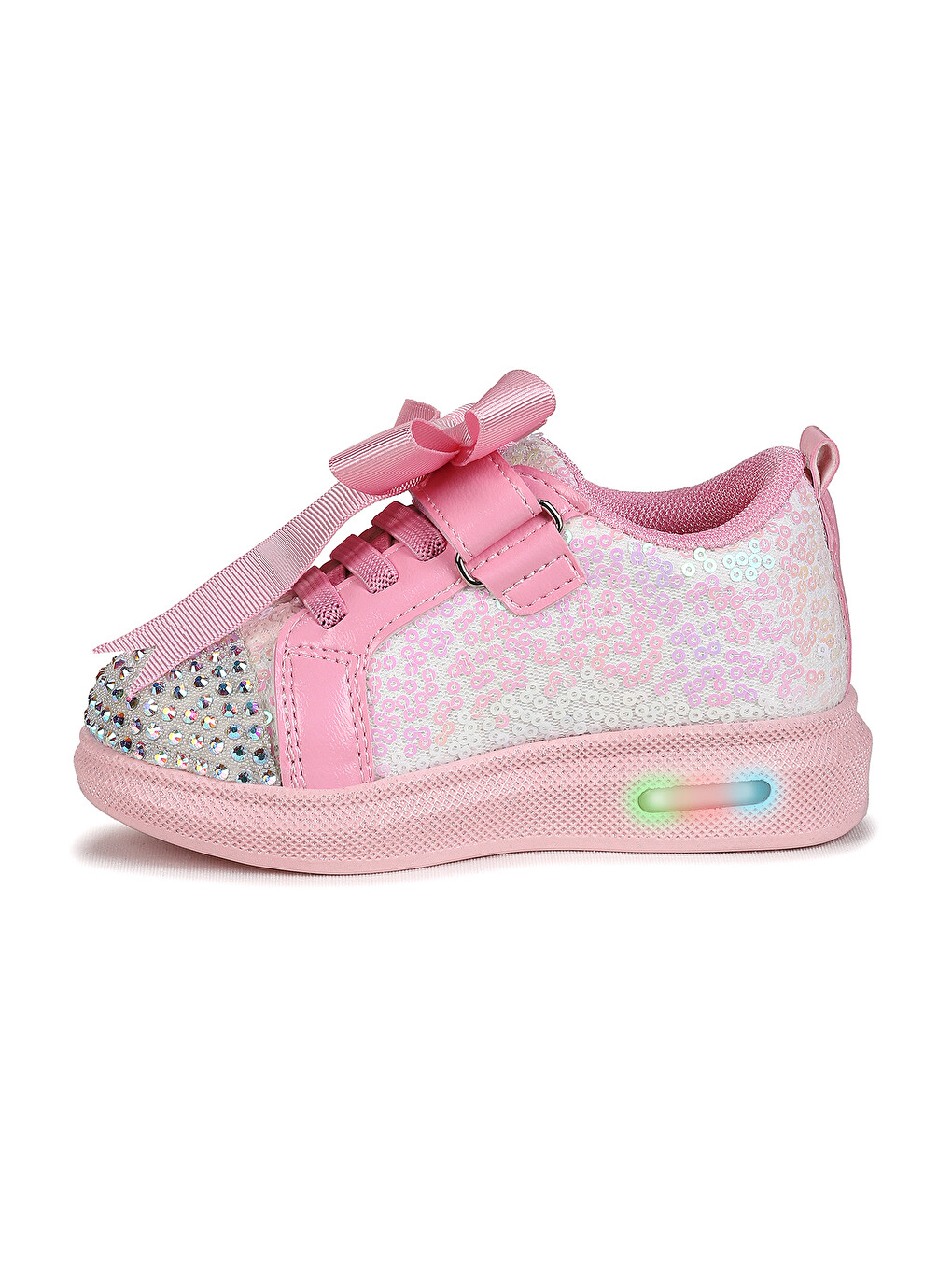 Pembe Janes Işıklı Cırtlı Fiyonk Kız Bebek Spor Ayakkabı-5