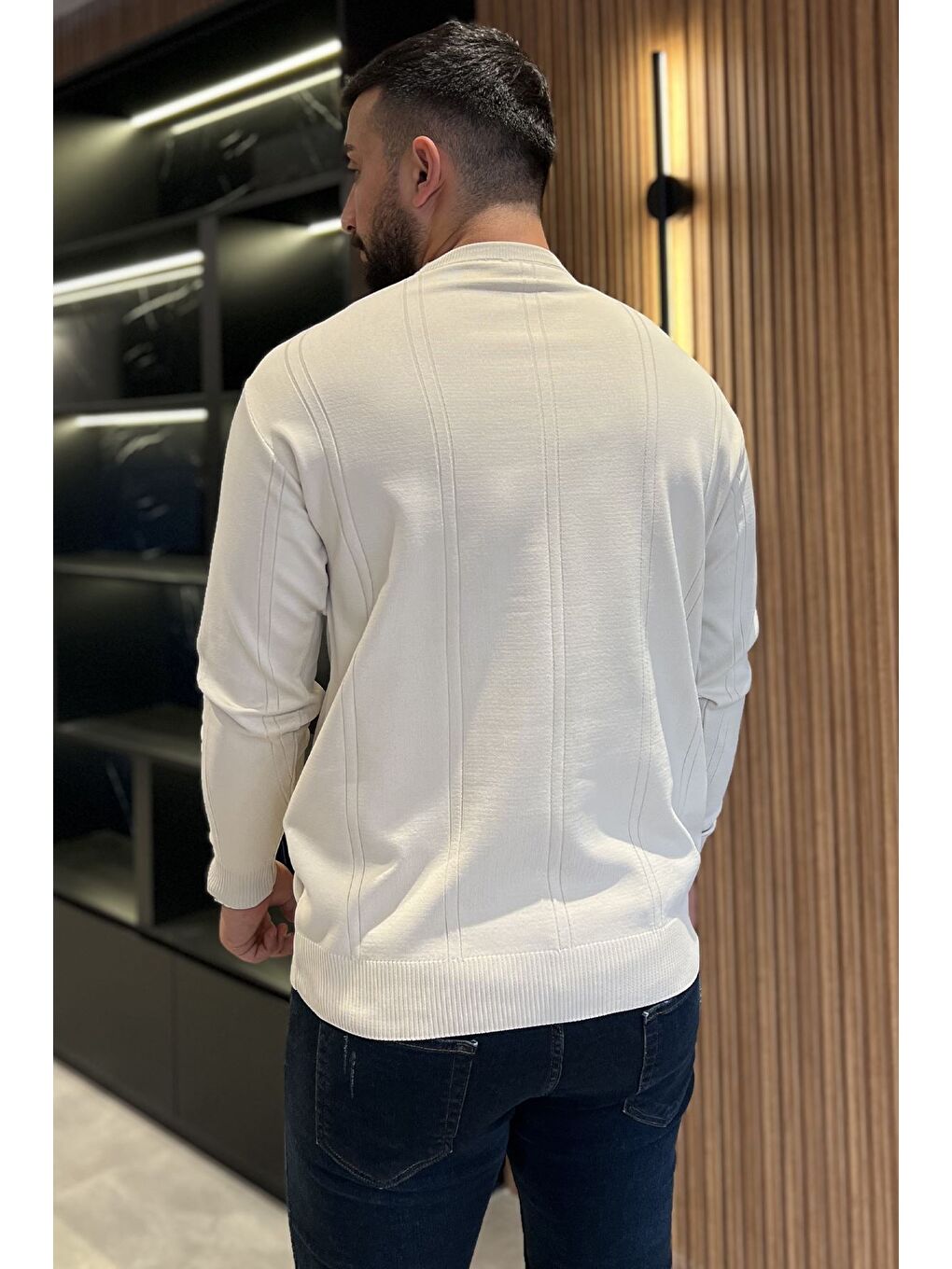 Bej Erkek Bisiklet Yaka Triko Kazak-2